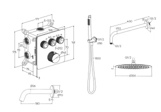 Душевой комплект Milleau Tissage TERMO 3SBIT/801Q-GB черный